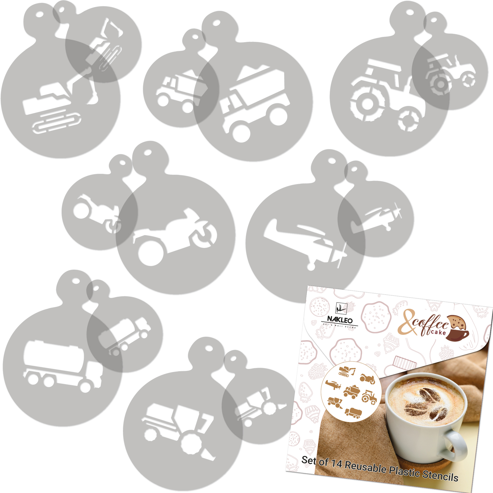 14 pcs Coffee and Cake Decorating Stencils // 11cm and 7cm // TRANSPORT