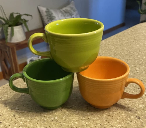 Vtg FiestaWare Ring Handle Coffee Mugs Set 3 Homer Laughlin HLC USA Cups Vintage