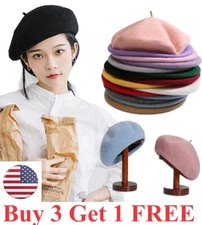 New Warm French Style Lightweight Casual Classic Beanie Solid Color Wool Beret