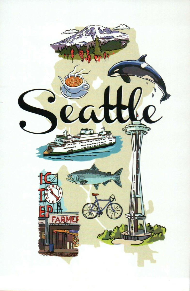 Seattle Washington Landmarks & Icons Space Needle Bicycle etc