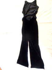 Vintage Dansco Black Velvet/Velour Bell Bottom Jumpsuit Dance Costume Adult Med