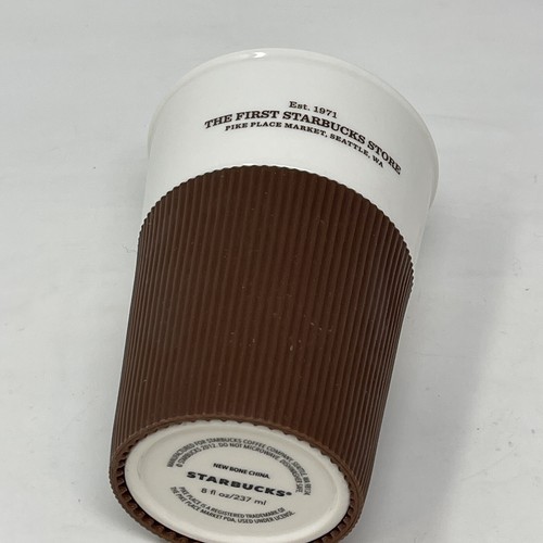 Starbucks Coffee Travel Mug Cup Est 1971 Ribbed Brown Silicone Sleeve 2012 NEW - Picture 10 of 17