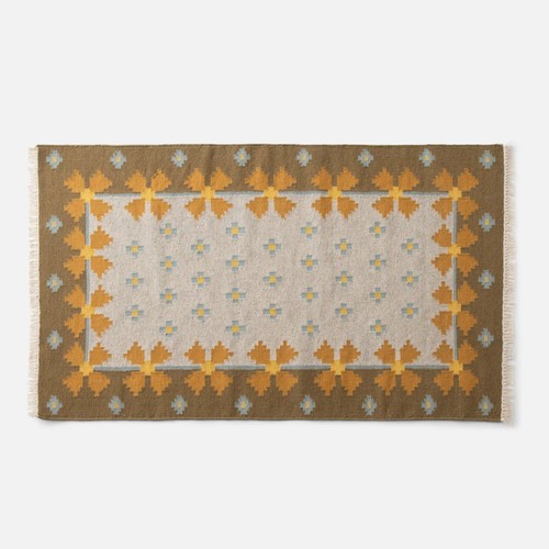 Yellow Floral Wool Area Boho Rug Fall Modern Carpet Neutral Living Room Area Rug - Picture 7 of 9