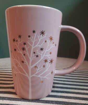 Davids Tea Perfect Mug Cool Pink White Gold Starry Tree (No Lid) 12 oz