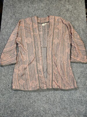 ROXY Luna Kimono Open Front Cardigan Size Small Boho Print Pink Gray Paisley 