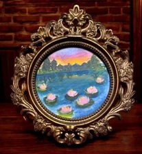 ORIGINAL Mini Custom framed, watercolor landscape painting of Lake & Mountains