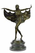 Signed Otto Poertzel Bat Dancer Bronze Sculpture Art Deco Nouveau Marble Statue