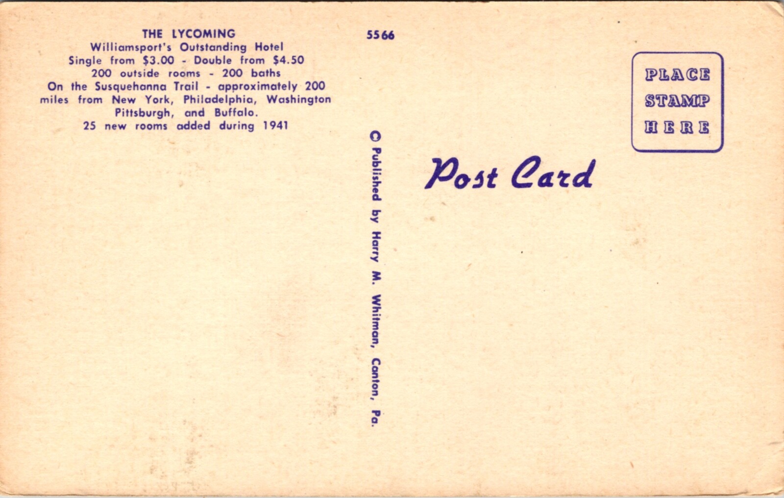 Linen Postcard Hotel and Map in Williamsport, Pennsylvania eBay