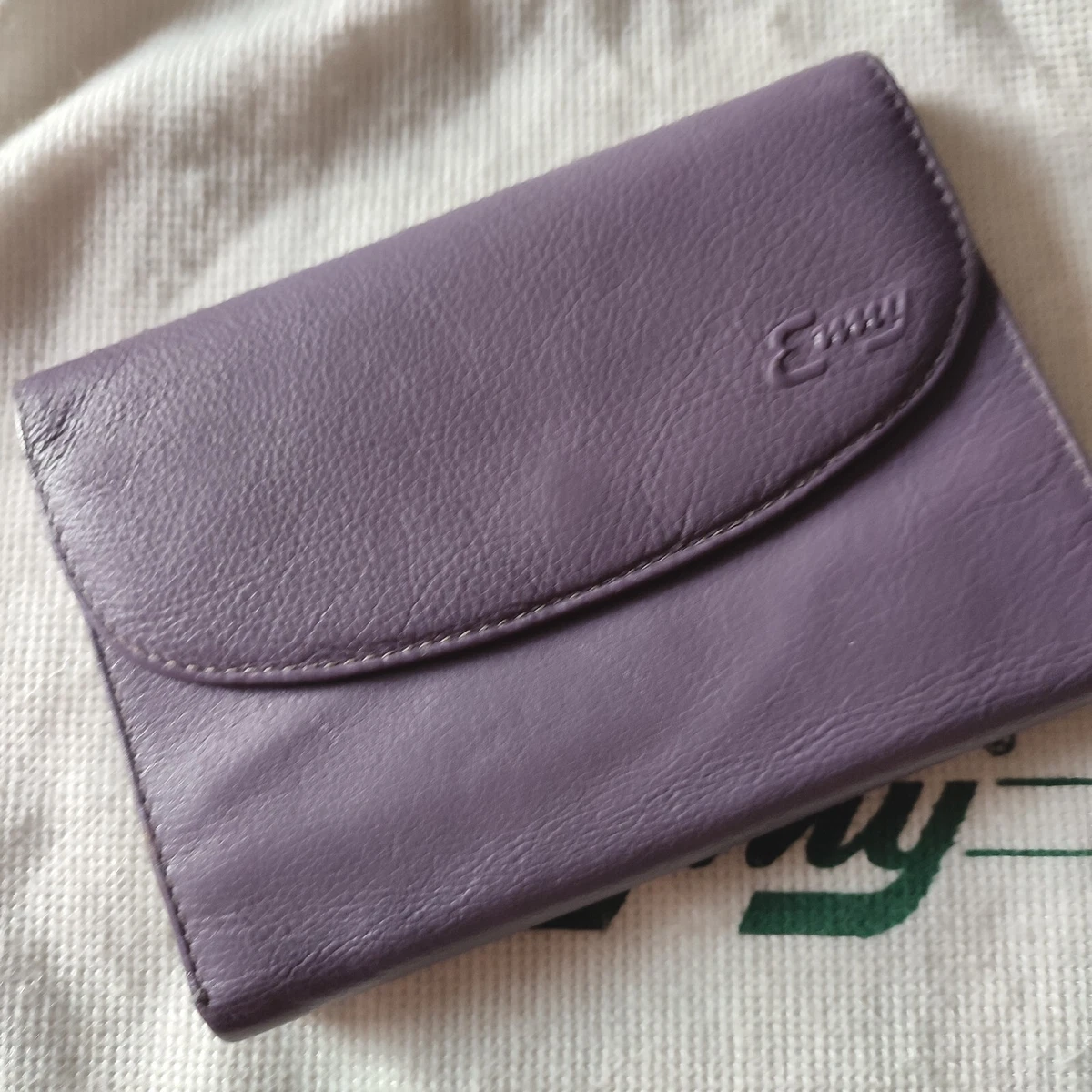 Enny purple slightly grained soft Italian leather trifold netted purse wallet