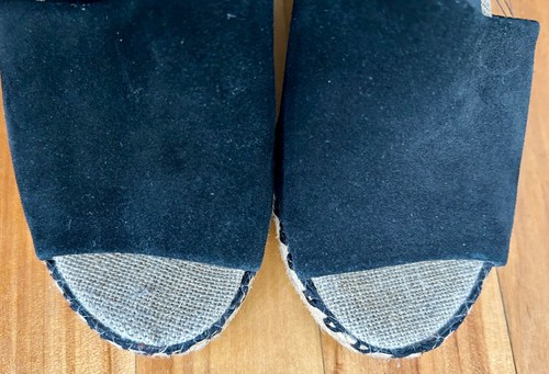 VINCE Sonora Suede Espadrille Wedge Asymmetric Black Sandals Shoes Women' Size 7 - Picture 14 of 16