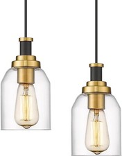 Modern Hanging Pendant Lights 2 Pack, Kitchen Pendant Lighting with Clear G