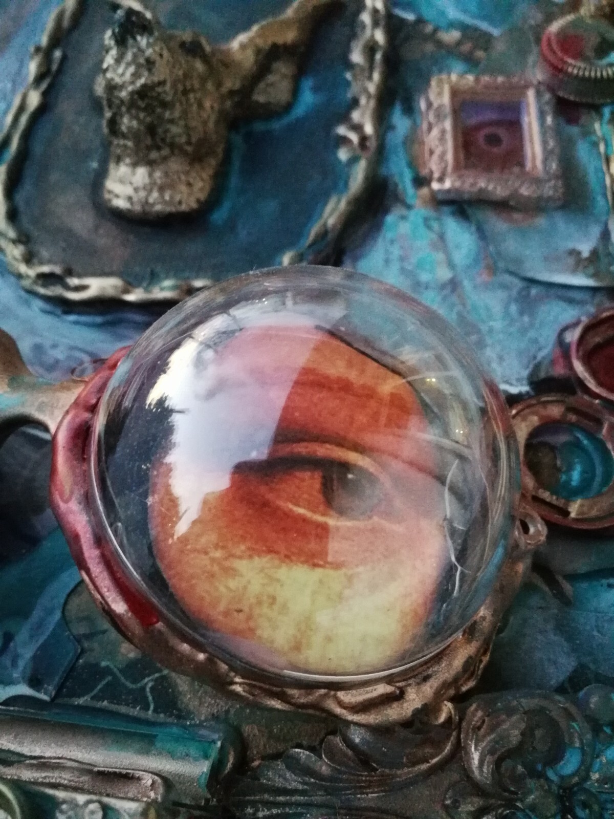 art assemblage contemporary painting sculpture mixed media capricorn animals eye - Picture 3 of 12