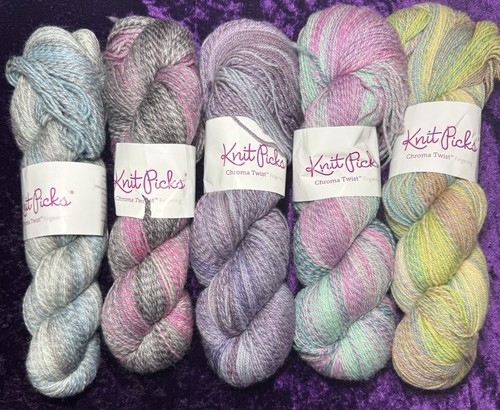 Knit Picks Chroma Twist Fingering Variegated PURPLE BLUE GREEN Yarn Lot 5 Hanks