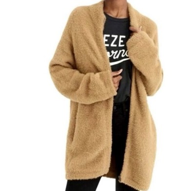 Point SurPlush teddy knit open-front cardigan with soft, fuzzy texture. Cozy