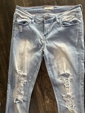 Oslo Jeans Distressed Light Wash Skinny Women's Jeans Blue Denim Button Zip