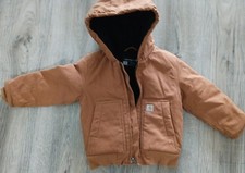 Carhartt Brown Canvas Hooded Insulated Jacket Quilted Lining 2T Baby Toddler