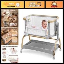 3-in-1 Baby Bassinet Rocking Bedside Crib Sleeper Adjustable Height with Mattres