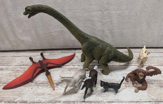 Schleich 2016 Dinosaur Brachiosaurus Solid Dyno Lot With Monkey Horses Cat Goat