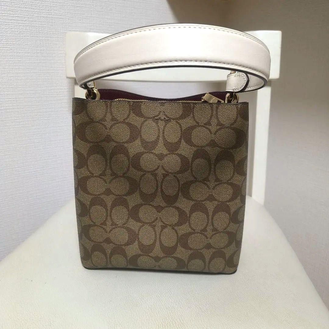 COACH Signature Monogram Canvas Crossbody Bag Brown Leather Authentic Women's image 5
