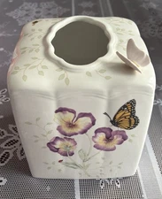 Lenox Butterfly Meadows Tissue Box Cover Tall Square Ceramic Retired EUC