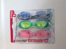 Dolfino 3 pack Pacesetter Silicone Swim Goggles YOUTH  7+ UV Protection 