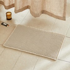 Pale Beige Bathroom Rug, Waffle Bath Mat Non Slip Washable Super Absorbent Qu...