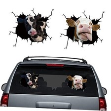 Cow Car Sticker Animal Crack Car Decals 2 Pcs Funny Cow Window Clings Vinyl