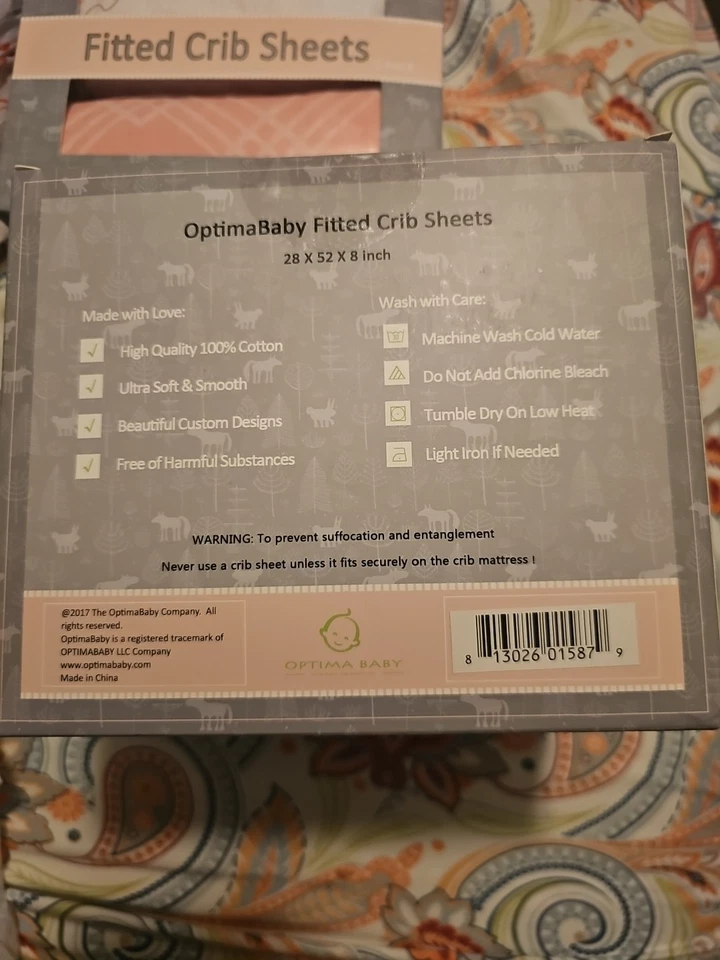 Простыни на резинке для кроватки Optima 100% хлопок подходят для стандартной кроватки (28x52 дюйма) упаковка V2 - Изображение 3 из 4