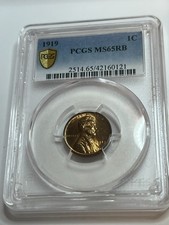 1919 Lincoln Wheat Cent, PCGS MS 65 RB, Beautiful Early Wheat Penny!