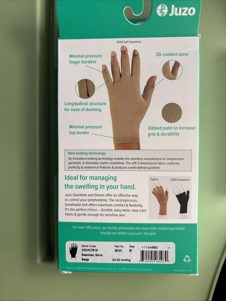 Guante de compresión JUZO 2301 sin costuras 20-30 mmHg, tamaño mediano beige NUEVO Foto 3 de 4