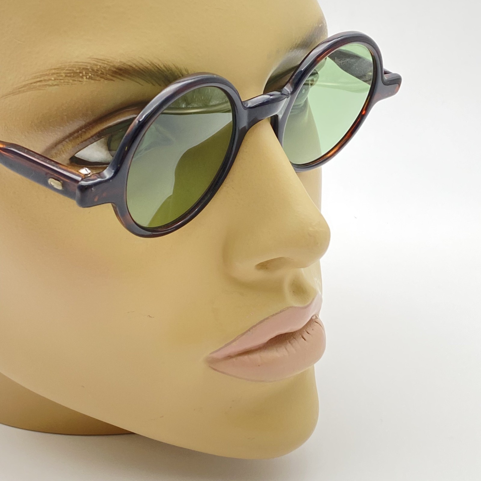 RARE SUNGLASSES ZAZA' VINTAGE 70s ITALY DESIGN ROUND GREEN GLASS w CASE moscot