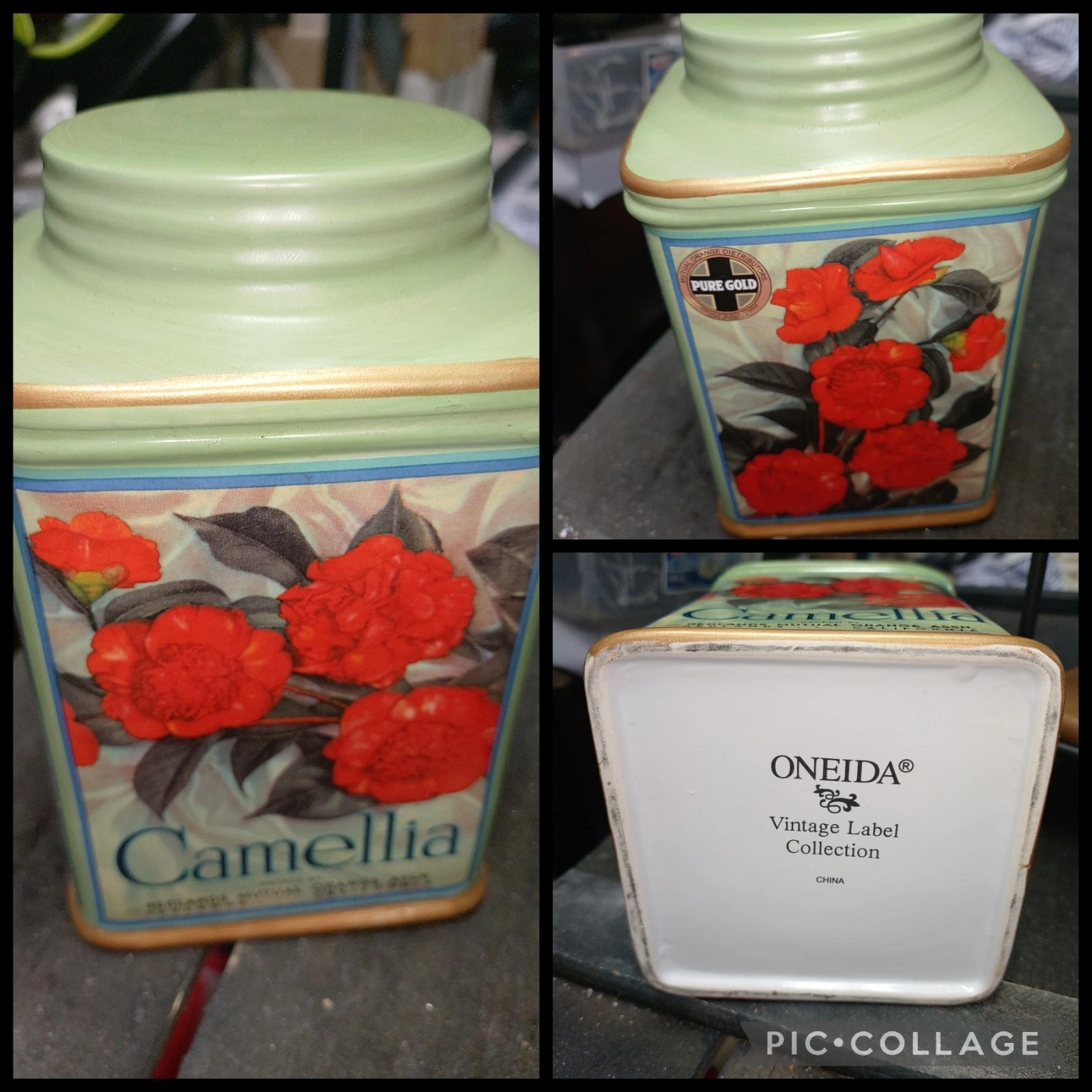 Oneida Ceramic Vintage Label Camellia Canister