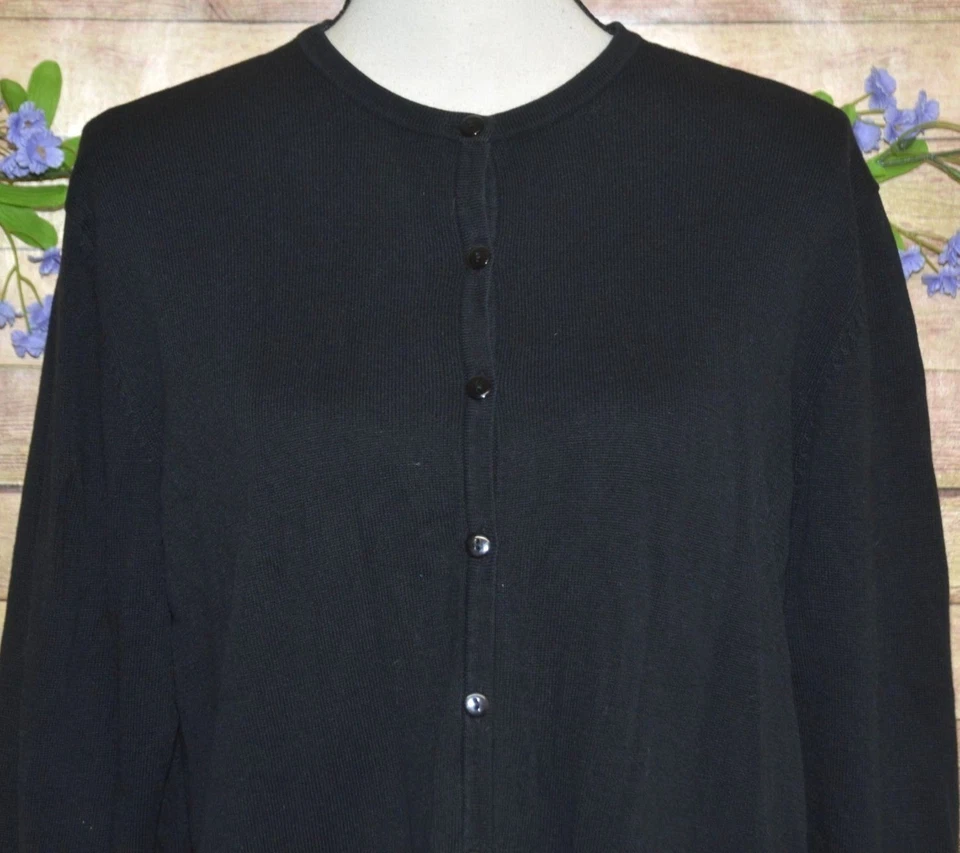 Vintage Yarnworks Black Button Up Cardigan Sweater Size Petite L Casual Modest - Image 2 of 4