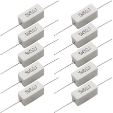Cement Resistor,10 PCS 5W 5 Ohm 5% Axial Lead Wire Resistor White Wound Fixed Ce