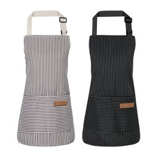 2 Pack Stripes Kids Apron Cooking Aprons 2 Pockets Cute Boys Girls Kitchen