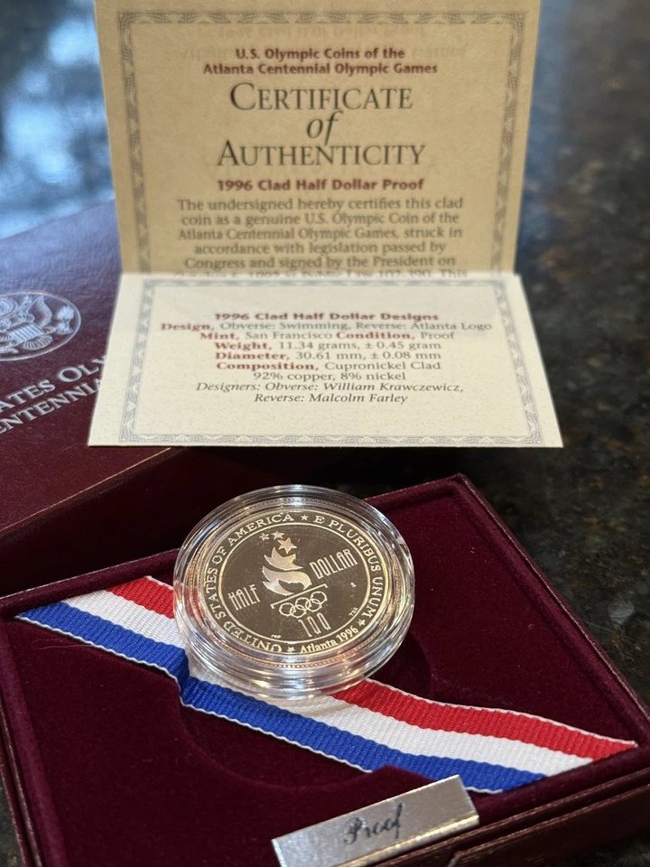 Atlanta 1996 Centennial Olympics Swimming Commemorative Half Dollar Proof Coin - Image 2 of 3