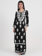 Black Modal Chikankari Kurta Set, Lucknowi Chikan Handmade Salwar Kameez