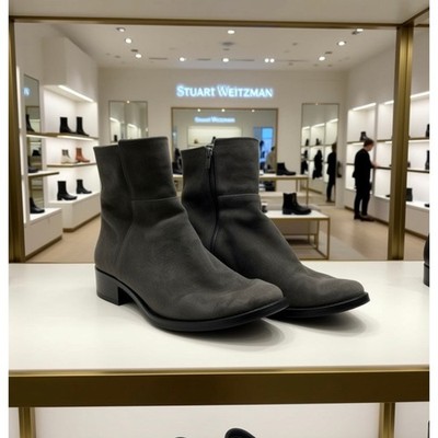 Stuart Weitzman Gray Suede Ankle Boots Block Heel Made in Spain Size 10
