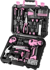 126-Piece Pink Tool Set with 8V Cordless Drill, Home Repair Hand Tools Kit