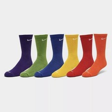 Nike Everyday Plus Cushioned Crew Socks 6 Pk Rainbow S Youth 3Y-5Y Wmns 4-6