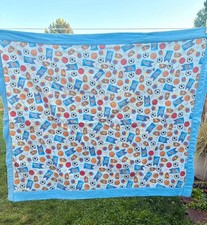 Sports Baby Lap Quilt Blanket Basketball Baseball Soccer Football Blue Handmade