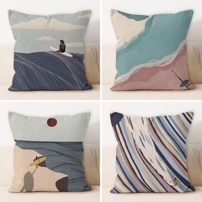 passionate surfing pillow cover waves sea beach pillow case blue sky cloud sunny