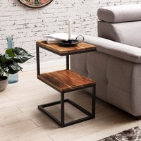 FineBuy Beistelltisch S Form Sheesham Massivholz Regal Wohnzimmertisch Tisch
