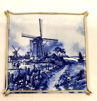Royal Mosa Holland Ter Steege Delft Windmill Tile Trivet Vintage 1984