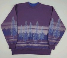Vintage 90s Winter Forest Bleach Dyed Pattern Sweatshirt All Over Print USA Made