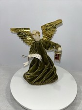 Wax Vintage German Green and Gold Velvet Angel Tree Topper 1950's By Koestel