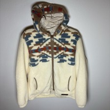 Pendleton Fleece Zip Jacket M Hood Southwest Navajo Aztec Tribal Print Coat USA