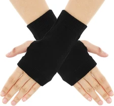 Fingerless Half Finger Gloves Winter Thick Short Stretchy Cotton Knit Mittens 