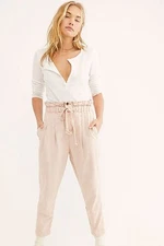Free People Margate Pleated Trouser Pants Misty Rose Size M Paperbag Waist Boho