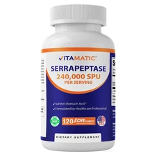 Vitamatic Serrapeptase 240,000 SPU Servings, 120 Delayed Released Capsules - Su